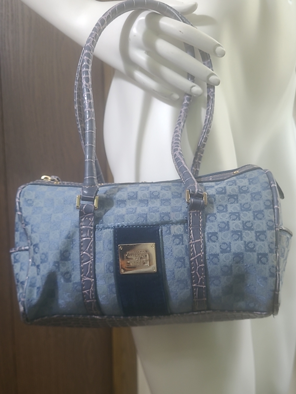 Liz Claiborne Vintage Blue Monogram Shoulder Bag